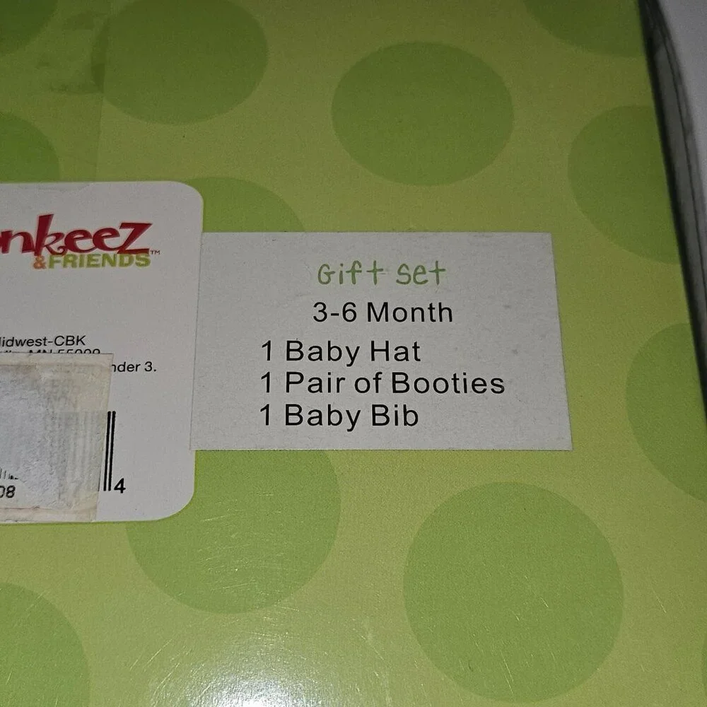 NEW Monkeez & Friends Gift Set Baby 3-6 Months Sock Monkey Hat Booties Bib Lot